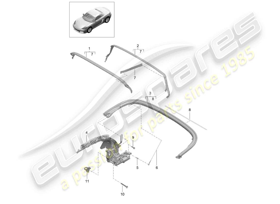 porsche 2022 (718 boxster) oberrahmen einzelteile teilediagramm
