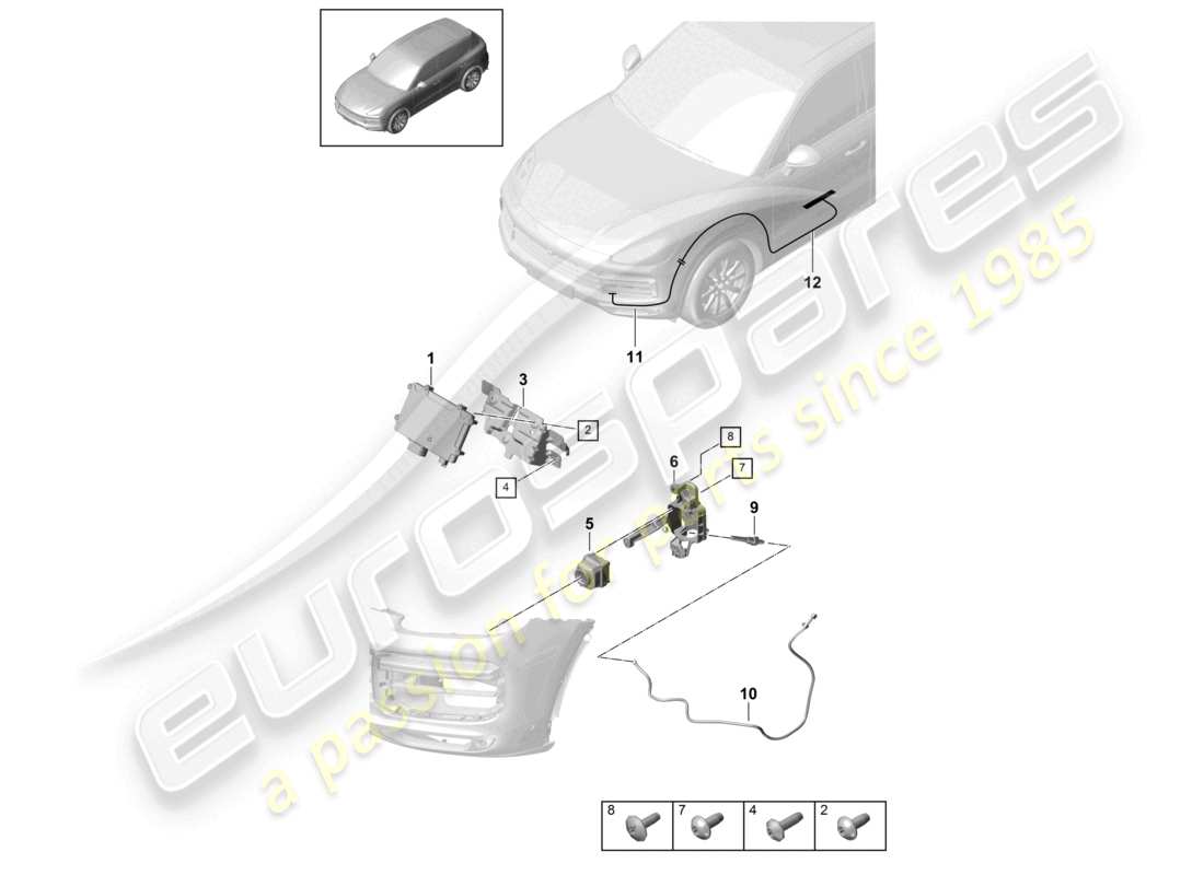 porsche 2023 (cayenne e3 9ya/9yb) einzelteile für fahrzeuge mit nachtsichtsystem ersatzteilübersicht