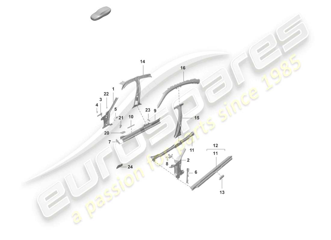 porsche 2021 (taycan 9j1-1) seitenwand, innen vorne ersatzteilzeichnung