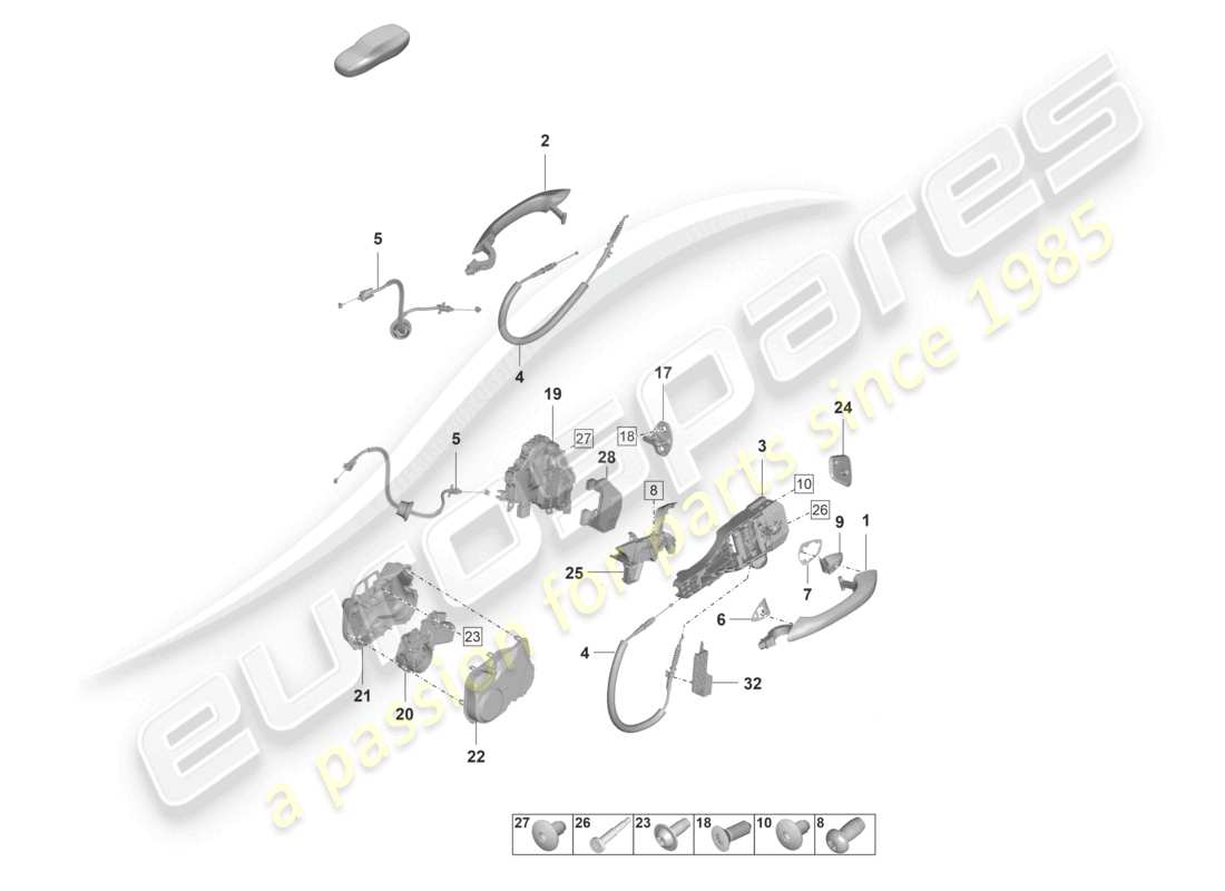 porsche 2021 (panamera 971-2) türgriff, außen vorne türschloss teilediagramm