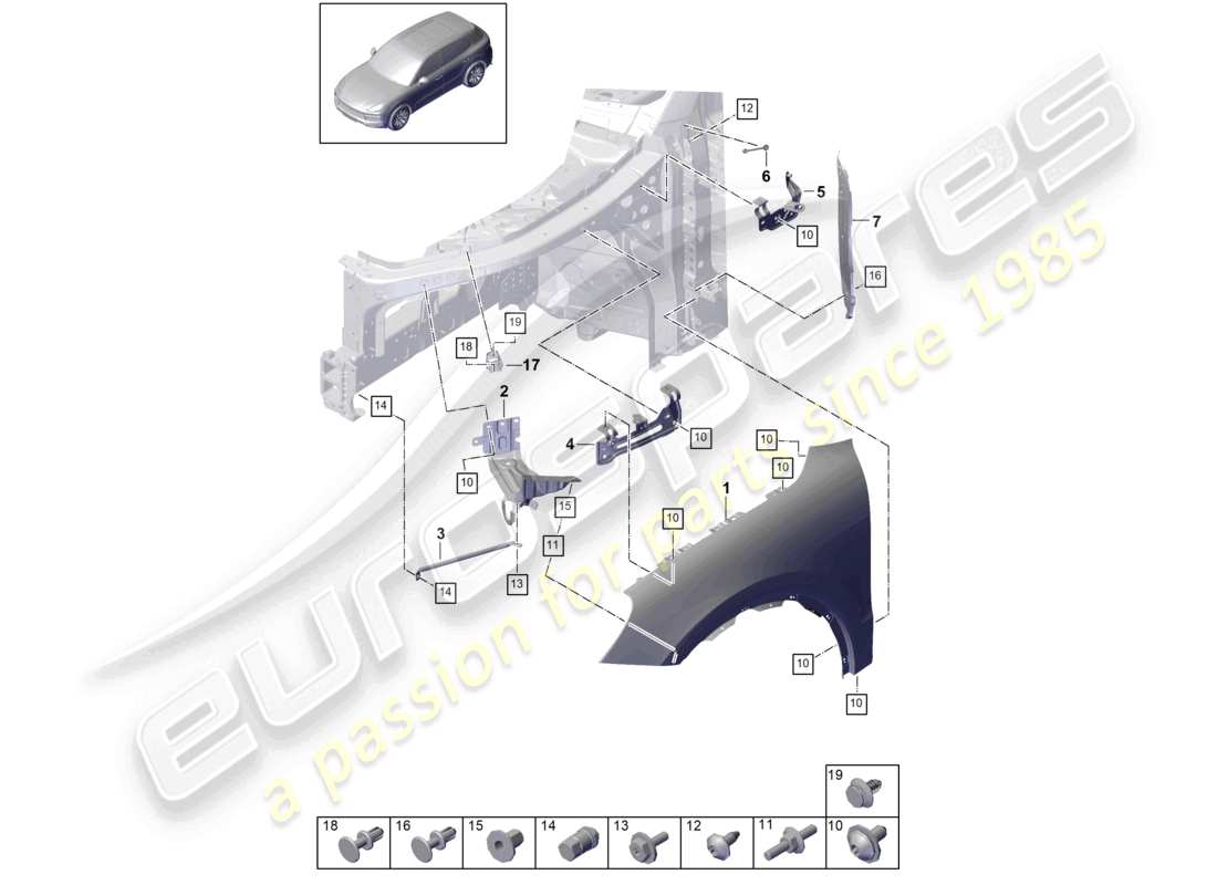 porsche 2023 (cayenne e3 9ya/9yb) flügel teilediagramm