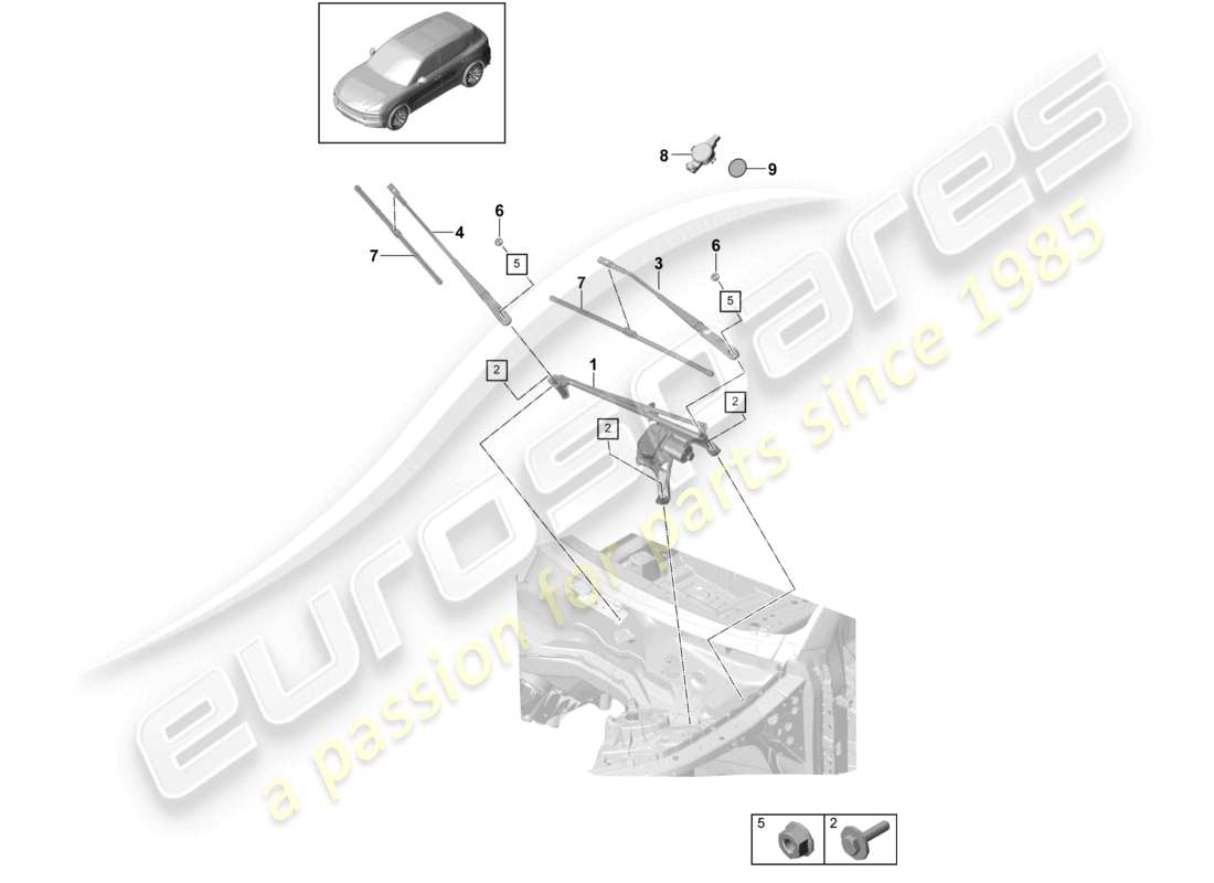 porsche 2023 (cayenne e3 9ya/9yb) scheibenwischeranlage kompl. regensensor ersatzteilübersicht