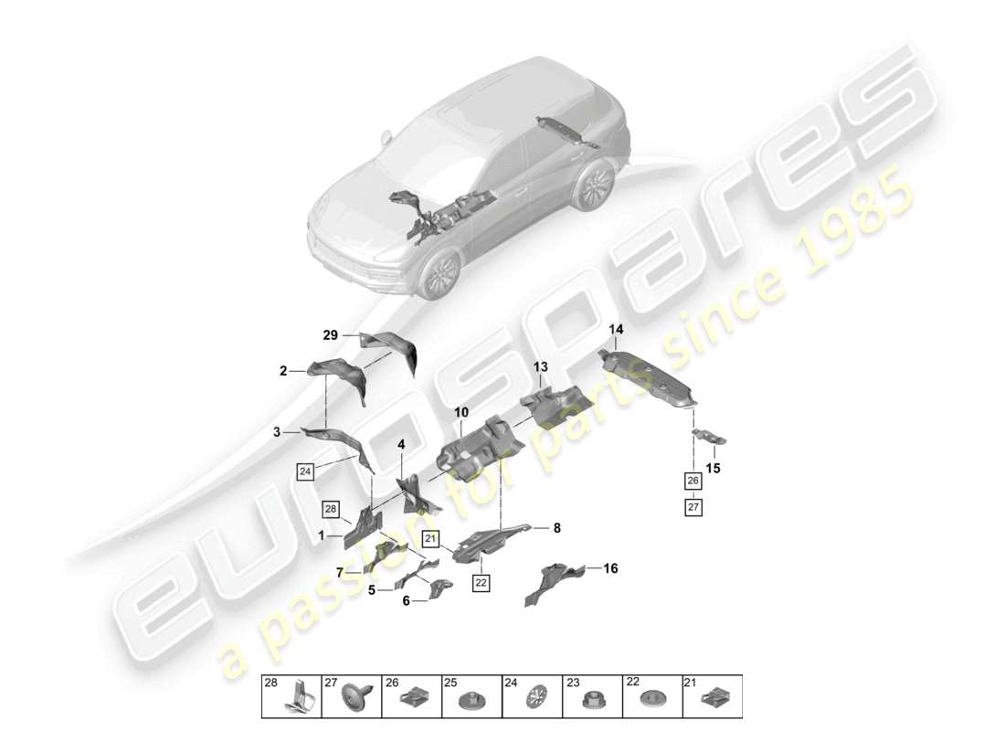 porsche 2022 (cayenne e3 9ya/9yb) wärmedämmung unterboden teilediagramm