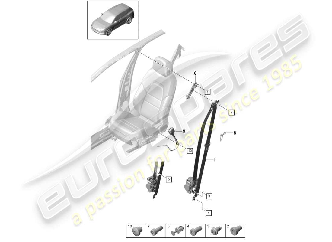 porsche 2022 (cayenne e3 9ya/9yb) dreipunkt-sicherheitsgurt vorn gurtschloss teileübersicht