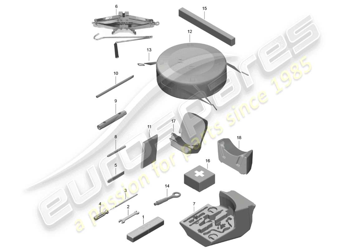 porsche 2022 (718 cayman) werkzeugheber teilediagramm
