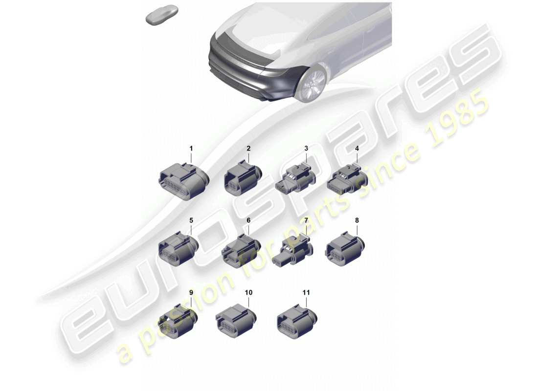 porsche 2021 (taycan 9j1-1) steckergehäuse hinten und stoßfänger und beleuchtungsteildiagramm