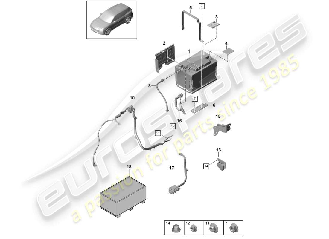 porsche 2023 (cayenne e3 9ya/9yb) batterie teilediagramm