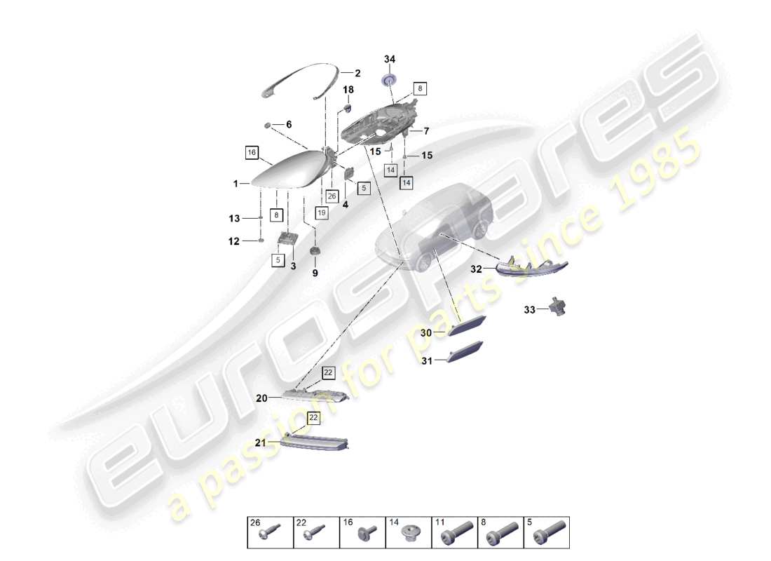 porsche 2021 (cayenne e3 9ya/9yb) led-scheinwerfer blinker-repeater nebelscheinwerfer teilediagramm