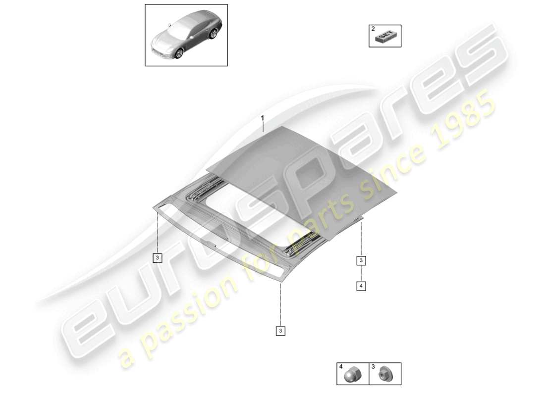 porsche 2021 (panamera 971-1) glasschiebedach ersatzteildiagramm