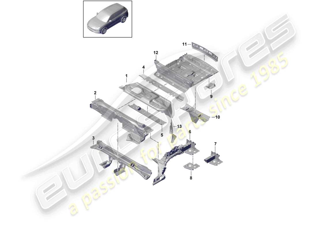 porsche 2022 (cayenne e3 9ya/9yb) bodenplatten hinten heckteil teilediagramm