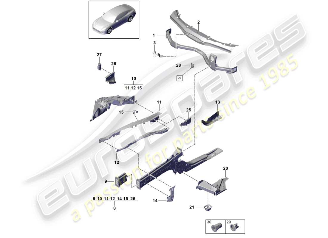 porsche 2021 (panamera 971-1) frontend einzelteile teilediagramm