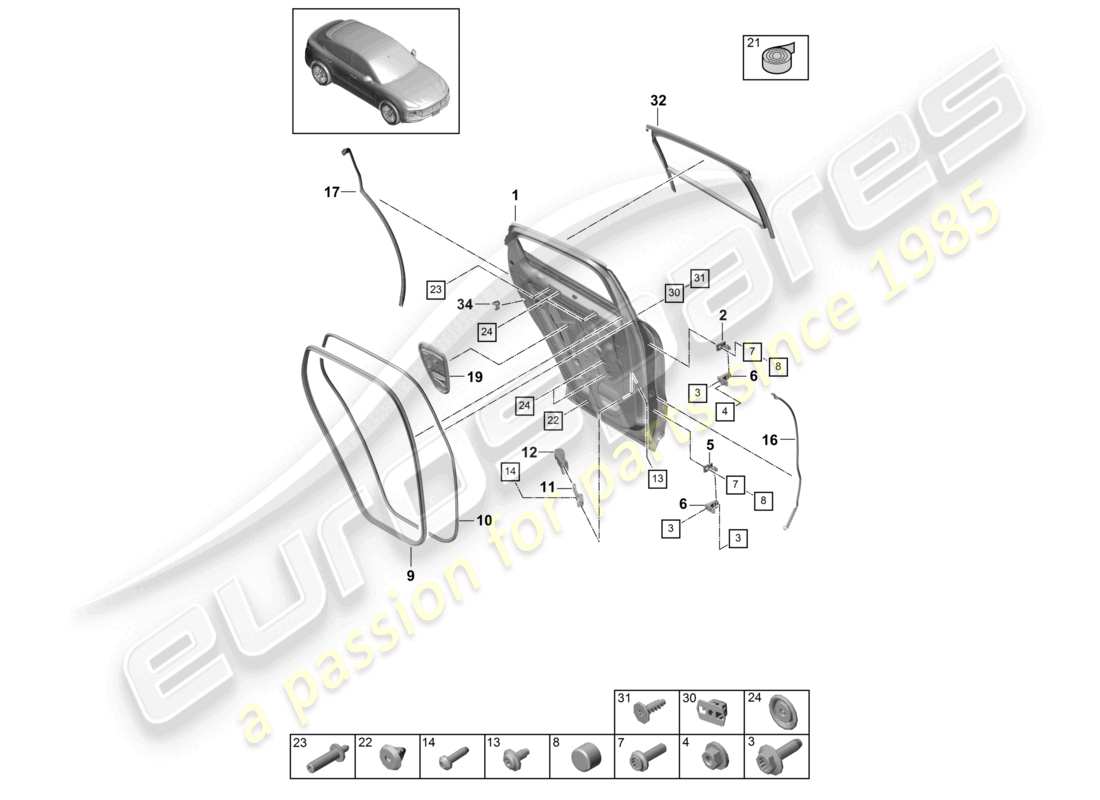 porsche 2022 (cayenne e3 9ya/9yb) türschale hinten dichtung coupé teilediagramm