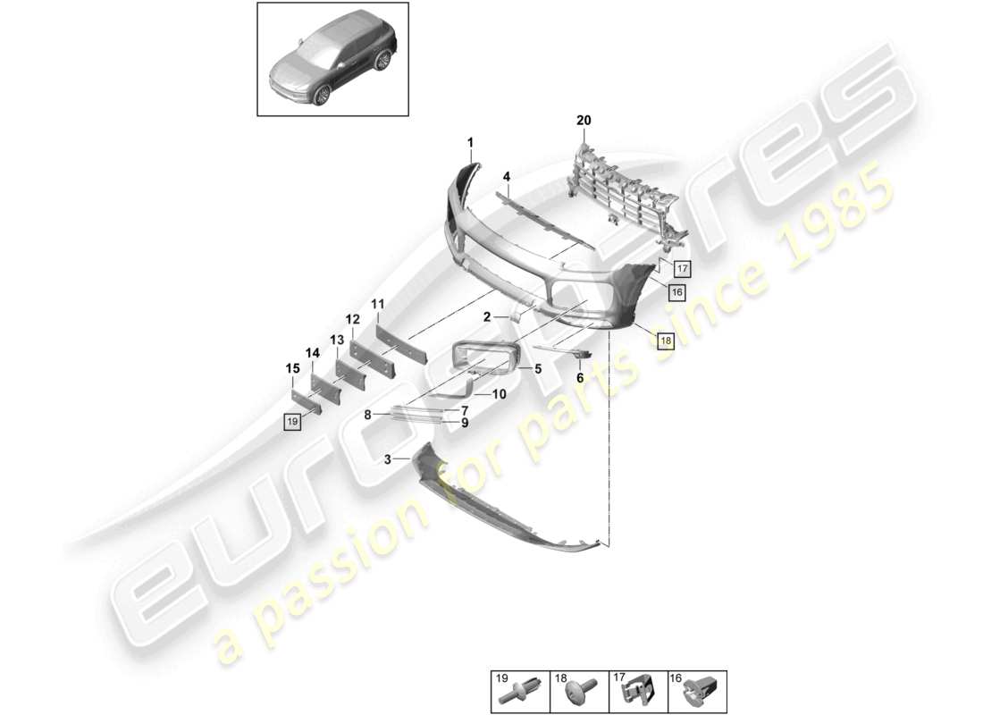 porsche 2022 (cayenne e3 9ya/9yb) stoßfänger vorne sport design paket carbon-effekt teilediagramm