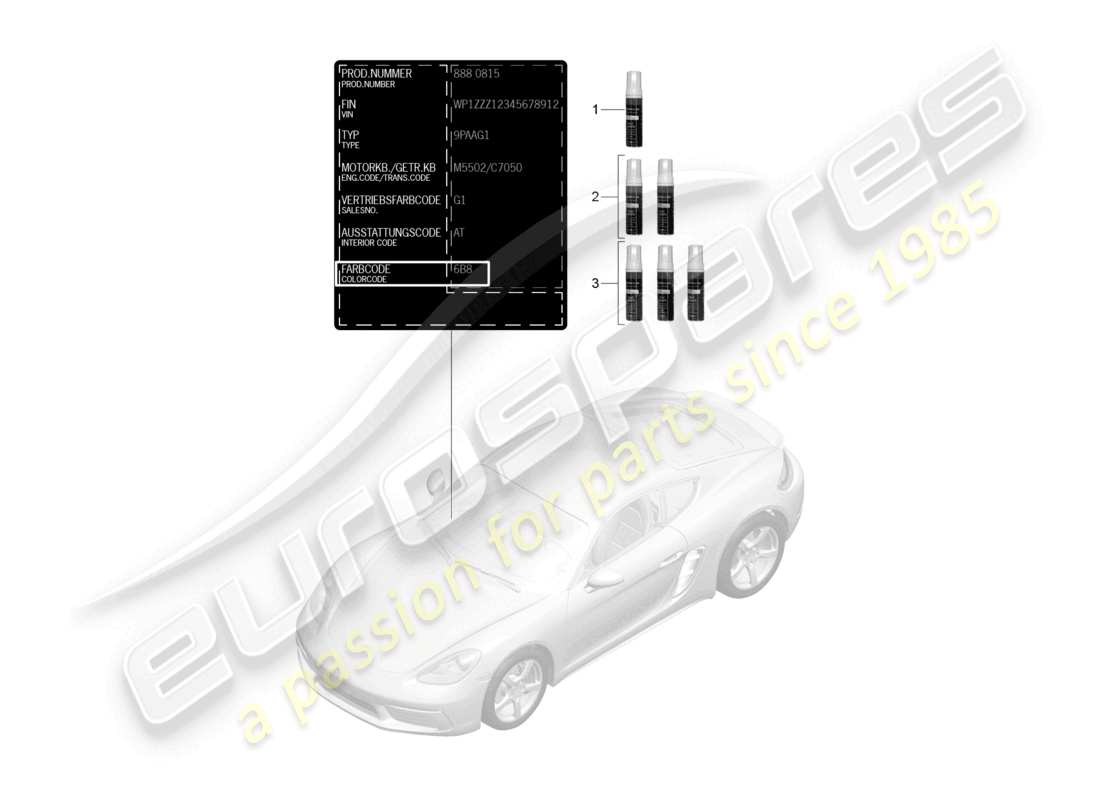 porsche 2022 (718 cayman) lackausbesserungsapplikator farben teilediagramm