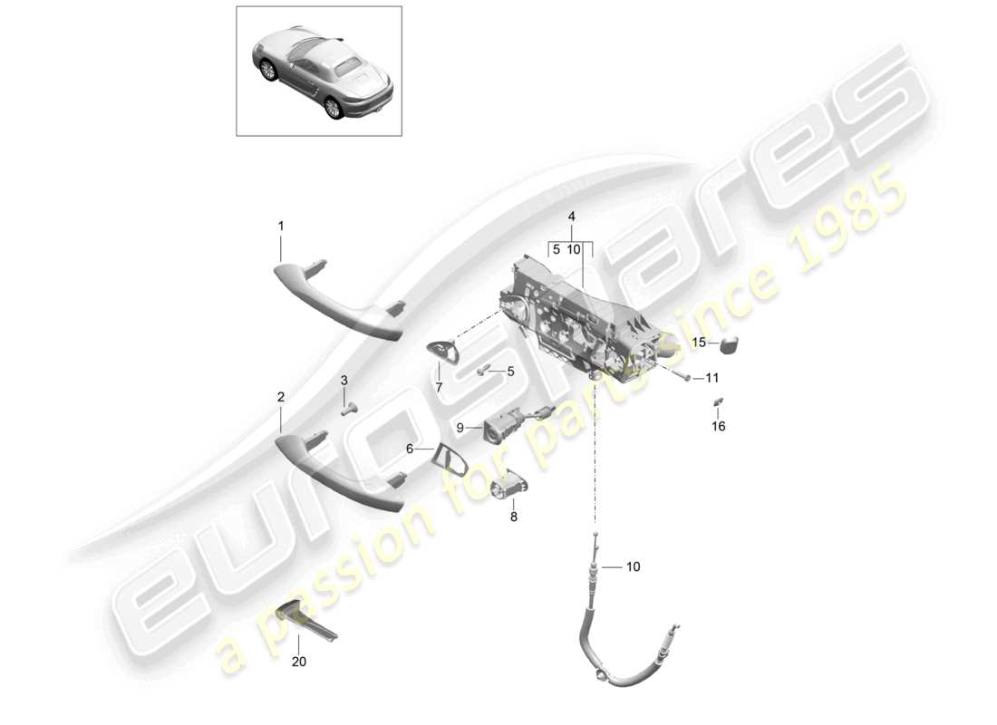 porsche 2022 (718 boxster) türgriff, außen, ersatzteildiagramm
