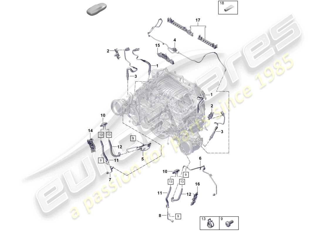 porsche 2021 (992-1 gt3/rs/st) katalysator benzinpartikelfilter befestigungen und sensoren teilediagramm