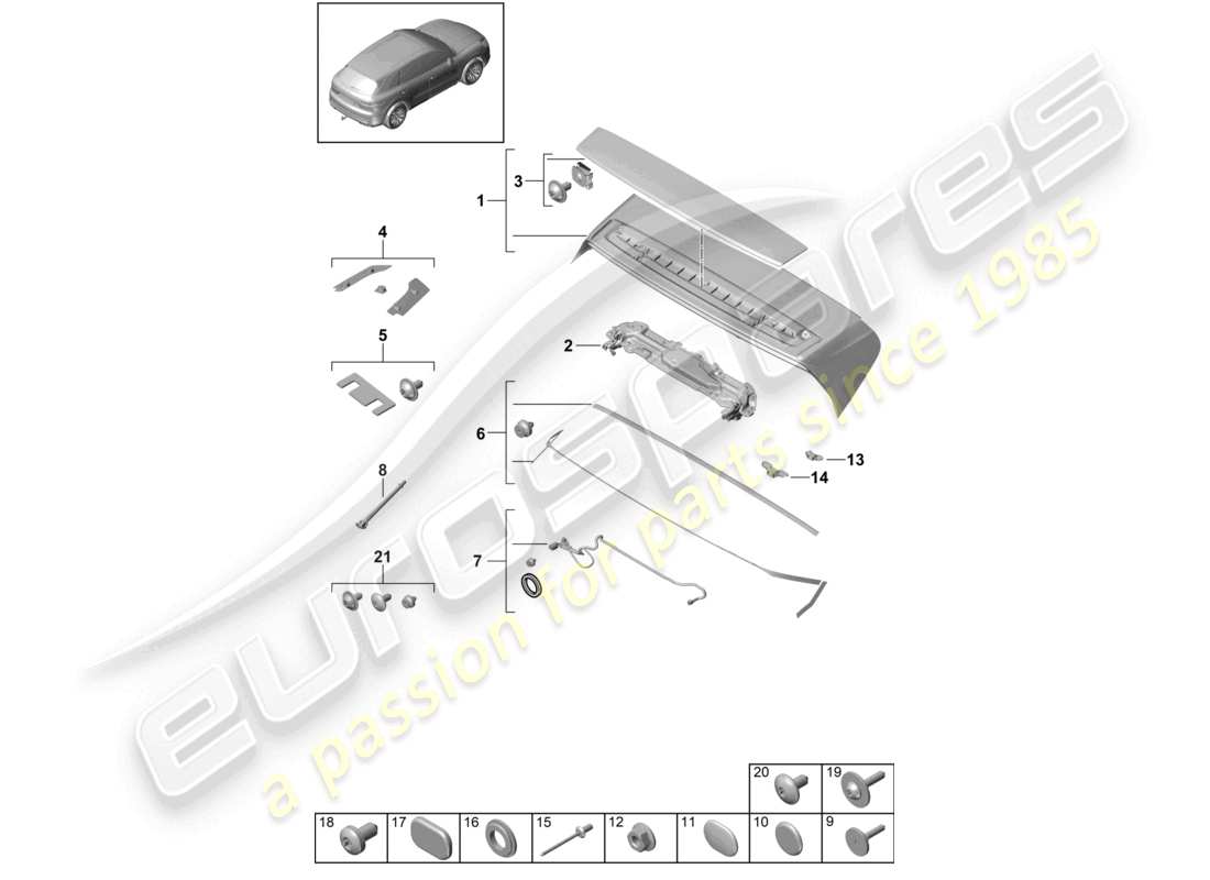 porsche 2022 (cayenne e3 9ya/9yb) heckspoiler turbo teilediagramm