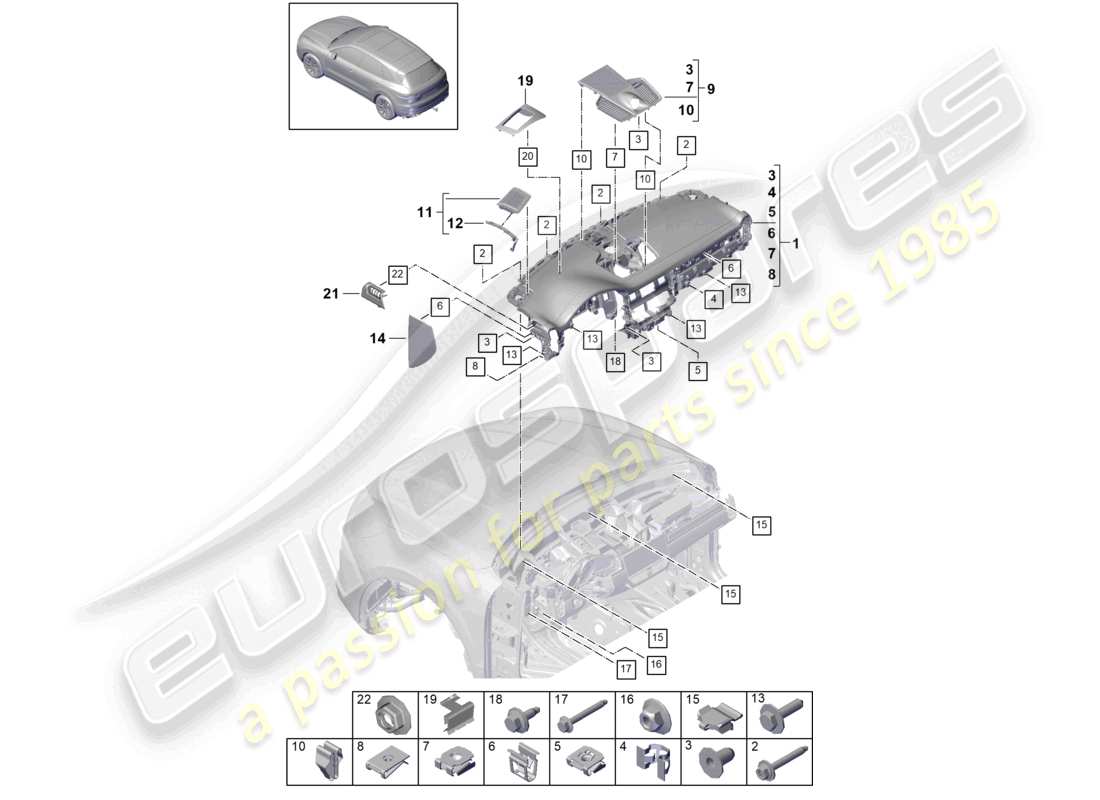 porsche 2021 (cayenne e3 9ya/9yb) obere instrumententafelverkleidung und zubehörteilediagramm