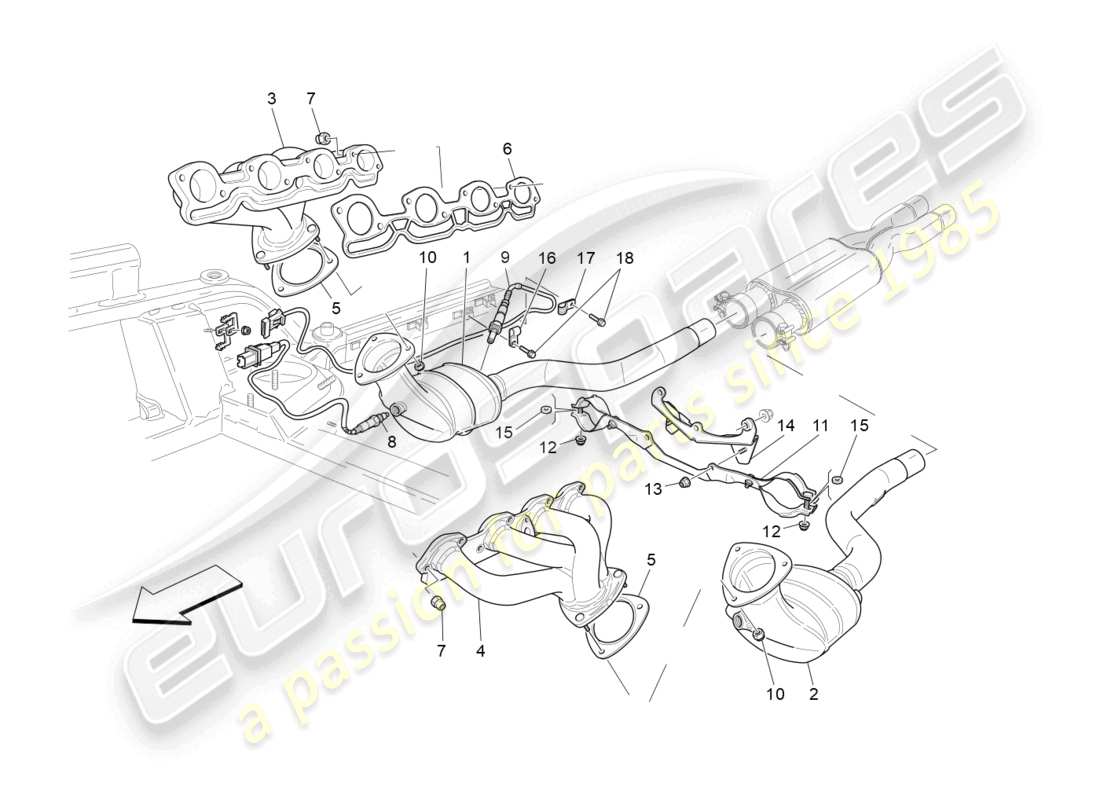 maserati granturismo mc stradale (2013) vorkatalysatoren und katalysatoren teilediagramm