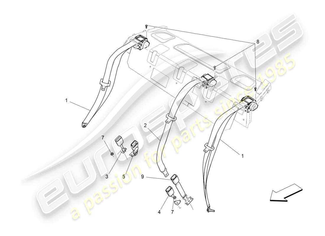 maserati ghibli (2015) sicherheitsgurte hinten ersatzteildiagramm