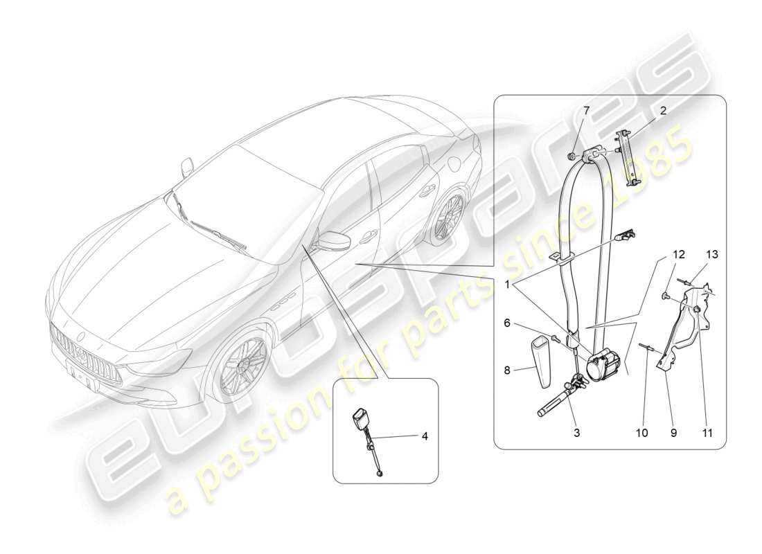 maserati ghibli (2015) vordere sicherheitsgurte ersatzteildiagramm