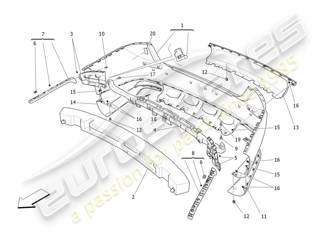 maserati ghibli (2015) hintere stoßstange teilediagramm