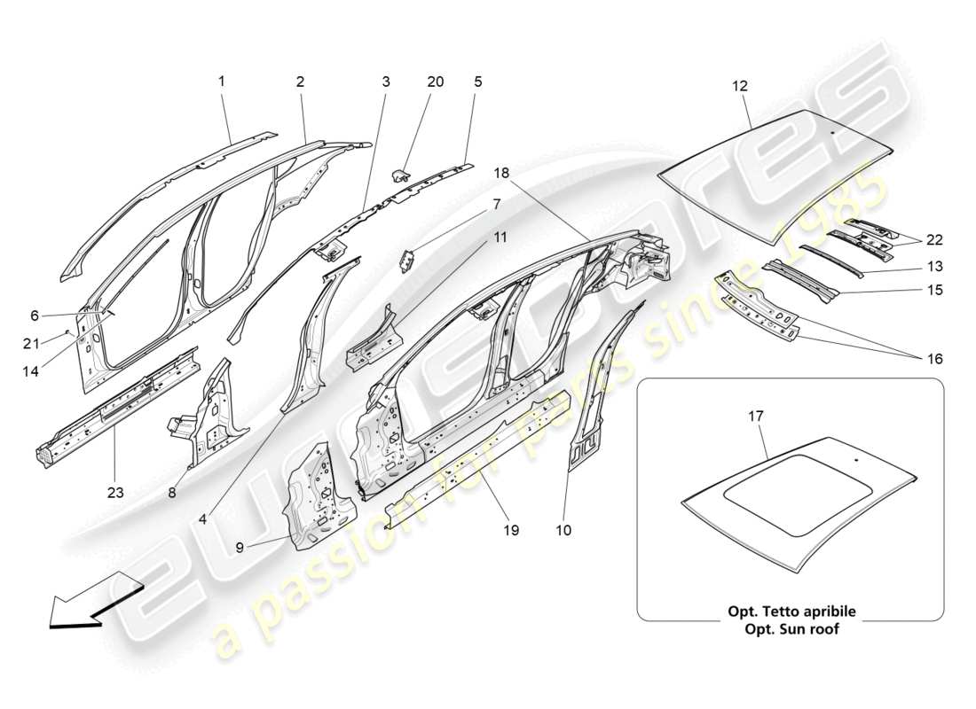 maserati levante (2018) karosserie und mittlere aussenverkleidung teilediagramm