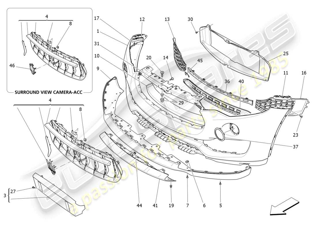 maserati levante (2018) frontstoßstange teilediagramm