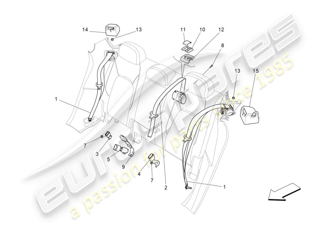 maserati levante gt (2022) sicherheitsgurte hinten ersatzteildiagramm