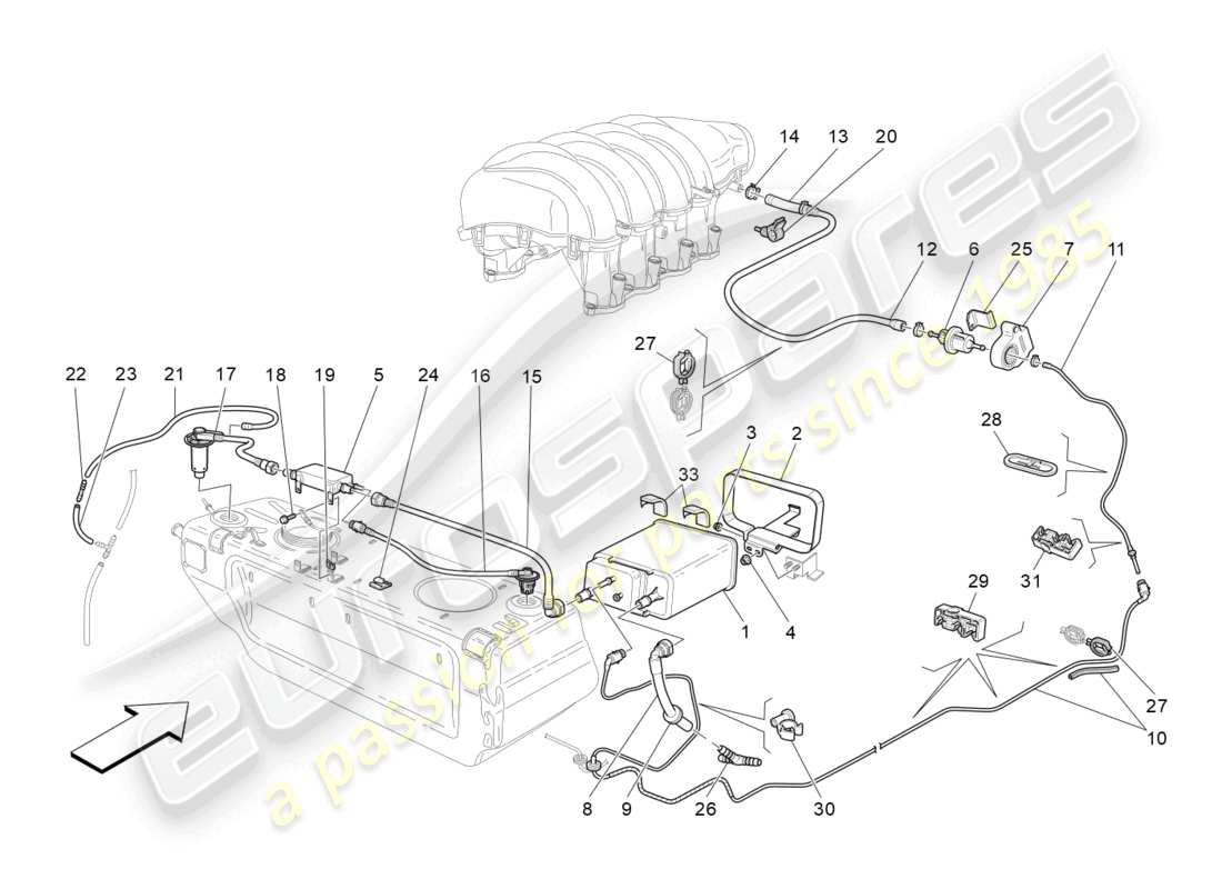 maserati granturismo mc stradale (2011) kraftstoffdampf-rückführungssystem teilediagramm