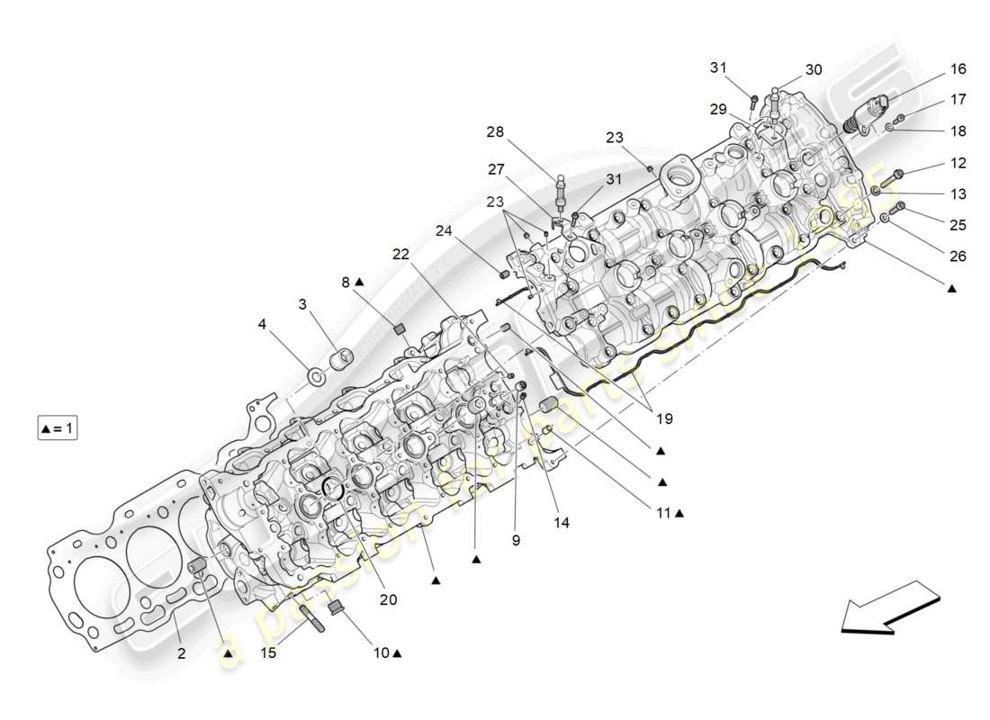 maserati levante gts (2020) teilediagramm für linken zylinderkopf