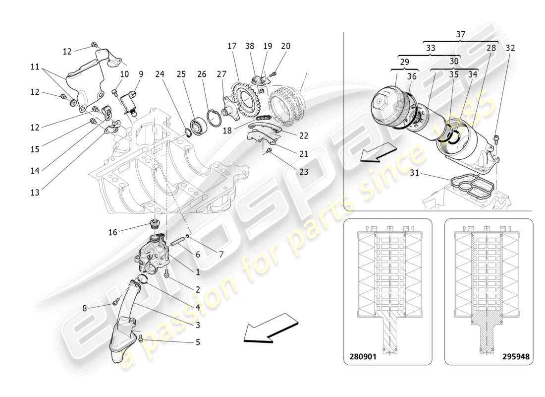 maserati quattroporte (2018) schmiersystem: pumpe und filter teilediagramm