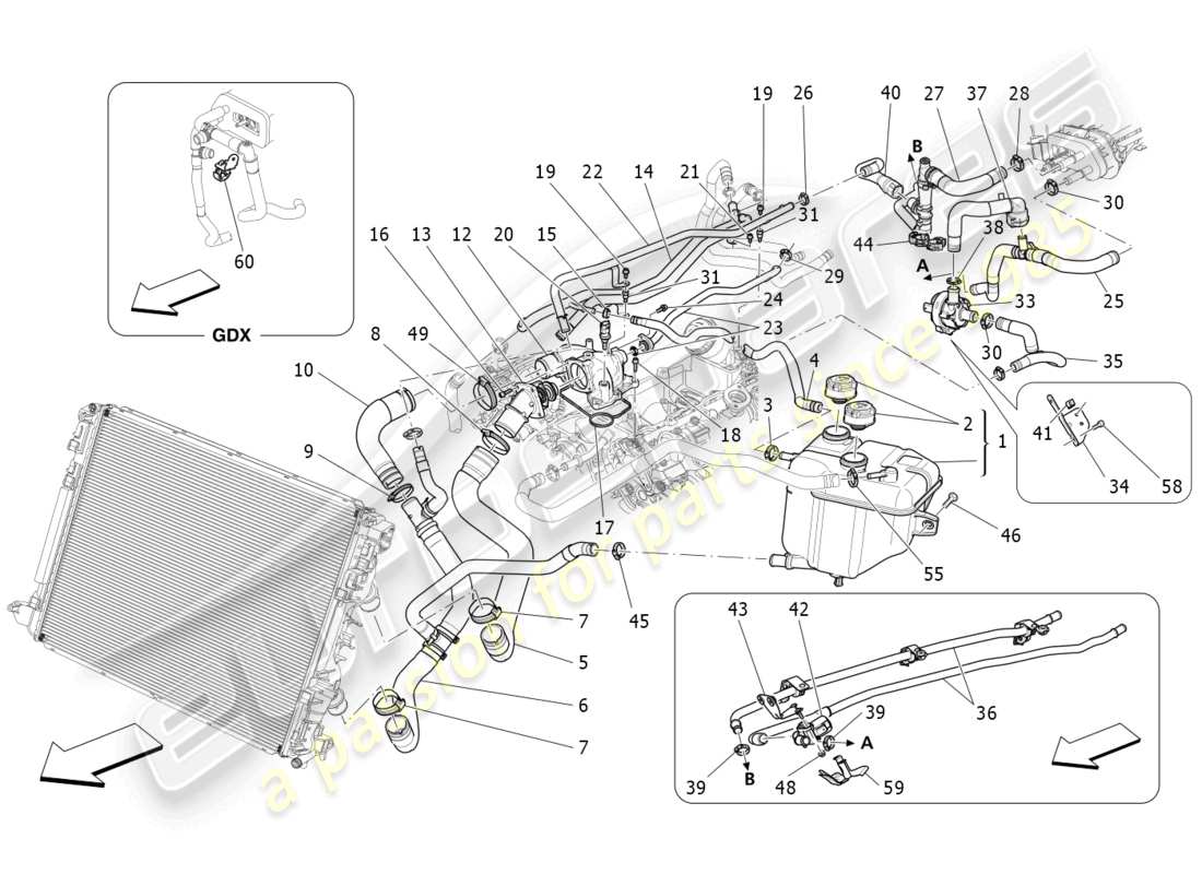 maserati levante trofeo (2020) kühlsystem: nähre und leitungen ersatzteildiagramm