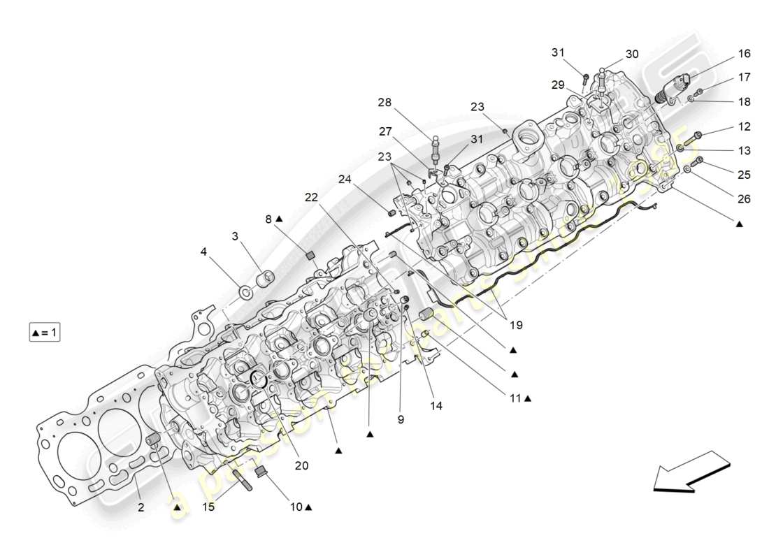 maserati levante trofeo (2020) teilediagramm für linken zylinderkopf