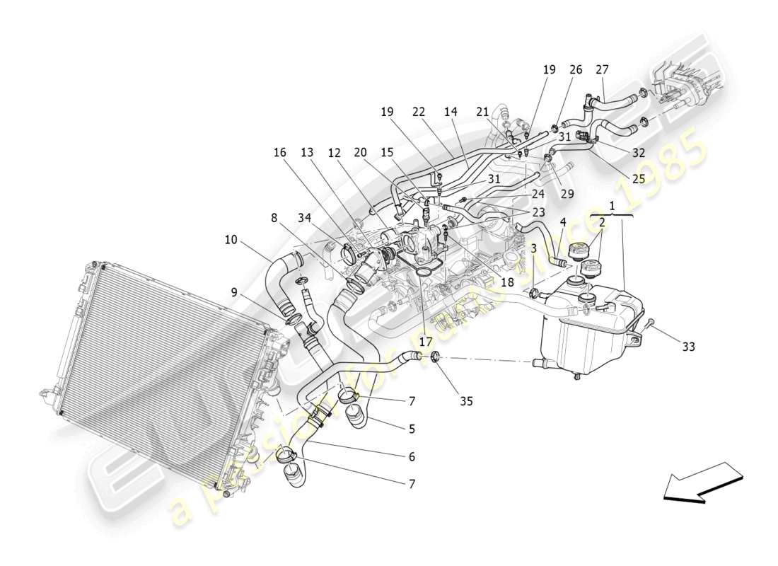 maserati quattroporte (2018) kühlsystem: nähre und leitungen ersatzteildiagramm