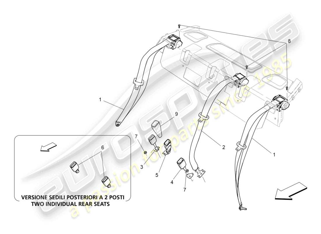 maserati quattroporte (2018) sicherheitsgurte hinten ersatzteildiagramm