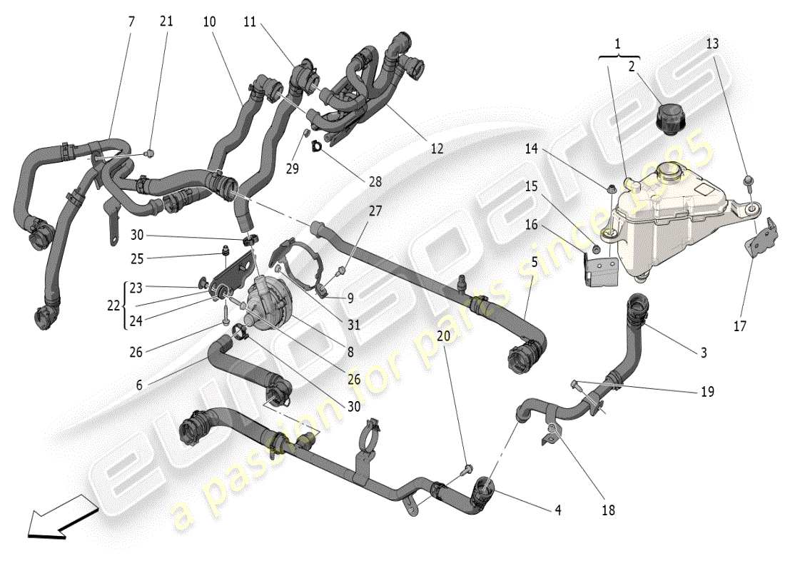 maserati grecale modena (2023) kühlsystem: nähre und leitungen ersatzteildiagramm