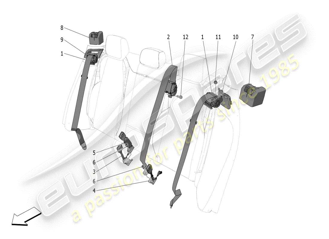 maserati grecale modena (2023) sicherheitsgurte hinten ersatzteildiagramm