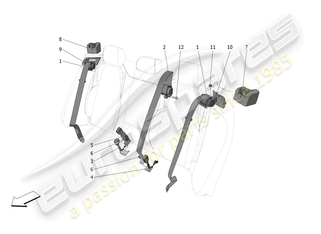 maserati grecale trofeo (2023) sicherheitsgurte hinten ersatzteildiagramm