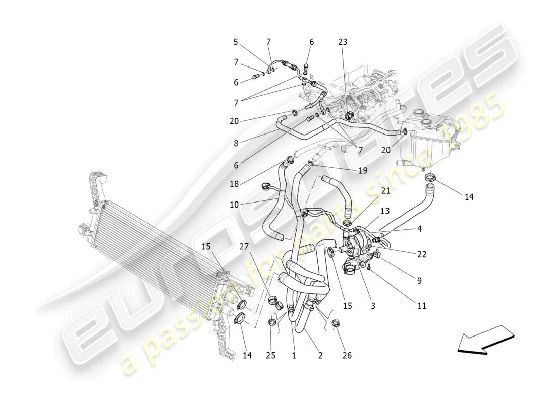 maserati levante trofeo (2020) kühlsystem: nähre und leitungen ersatzteildiagramm