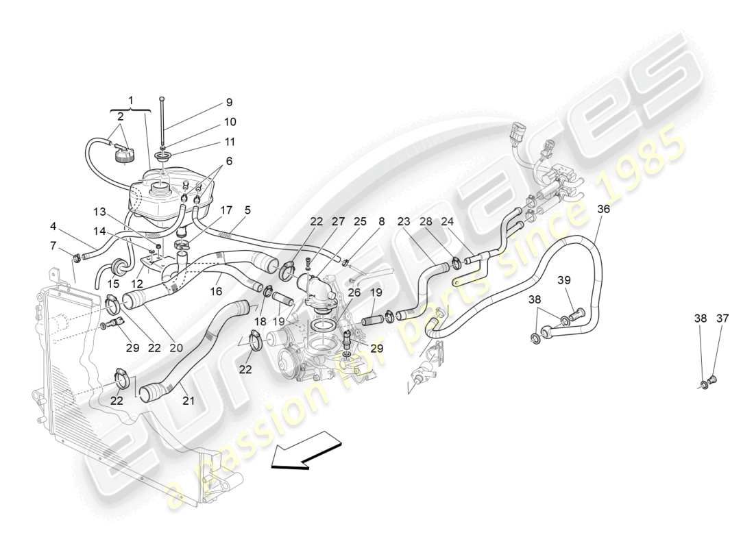 maserati grancabrio mc (2013) kühlsystem: nähre und leitungen ersatzteildiagramm