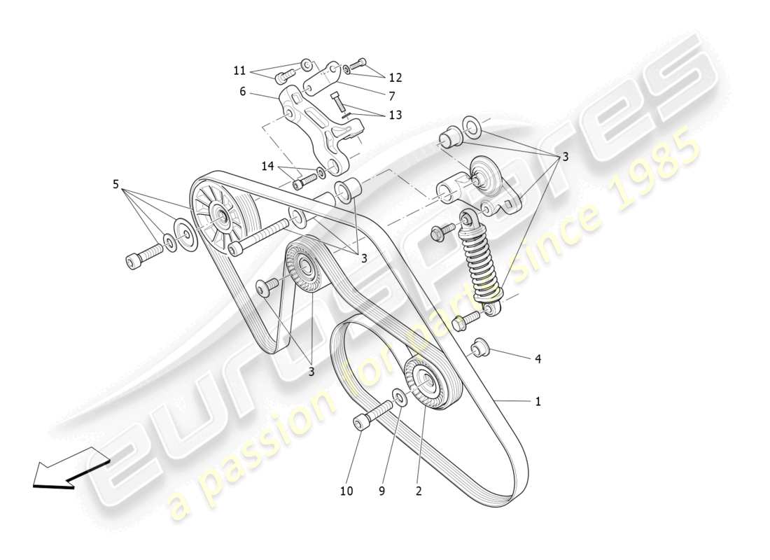 maserati quattroporte (2018) zusatzgeräteriemen ersatzteildiagramm