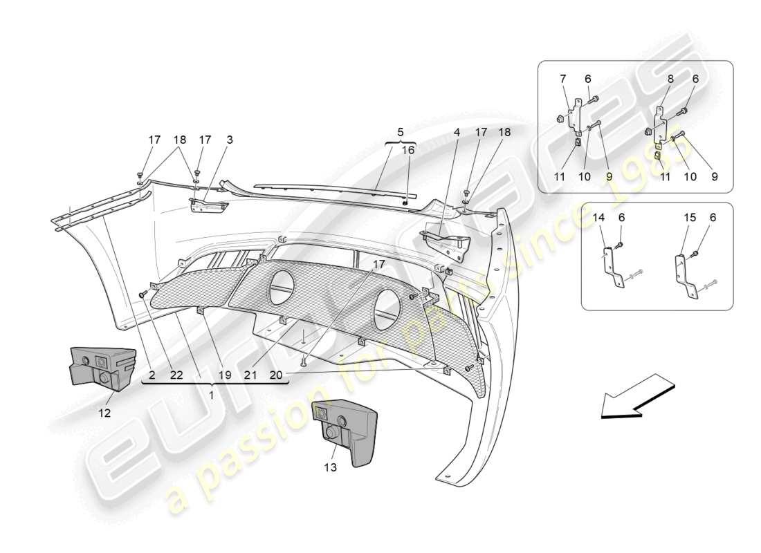 maserati granturismo mc stradale (2012) hintere stoßstange teilediagramm