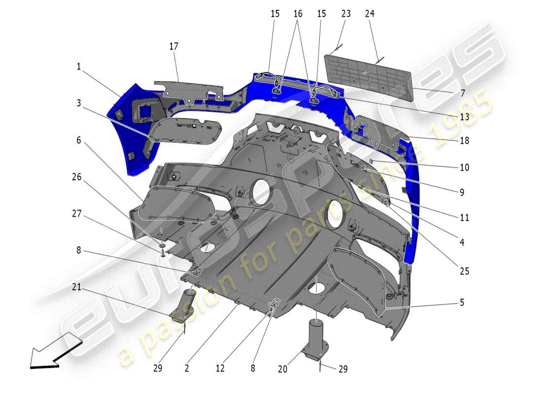 maserati mc20 (2024) hintere stoßstange teilediagramm