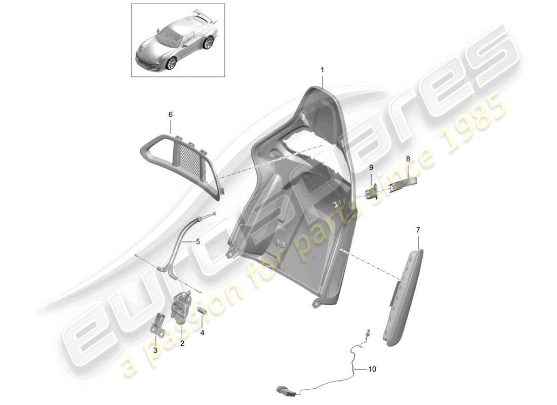 porsche 2021 (991-2 r/gt3/rs) rückenlehnenschale schalensitz klappzubehör teilediagramm