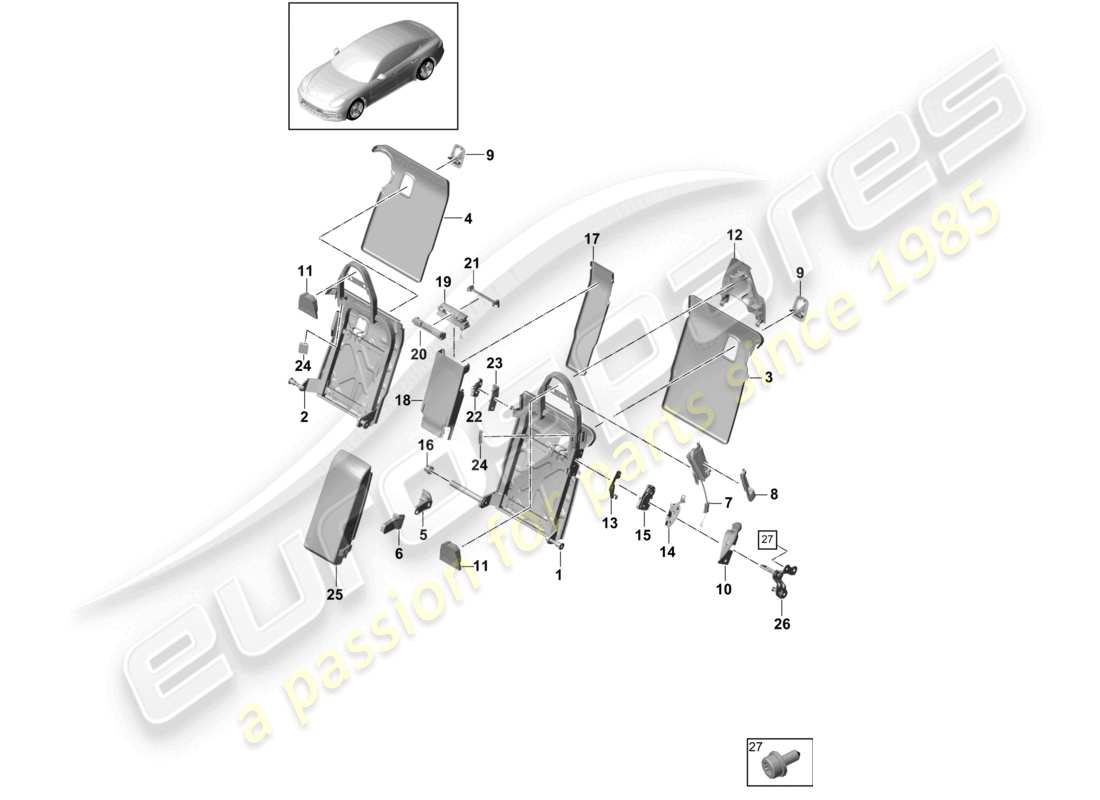 porsche 2021 (panamera 971-1) rücksitzlehne verkleidung zubehör komfortversion sportversion teilediagramm