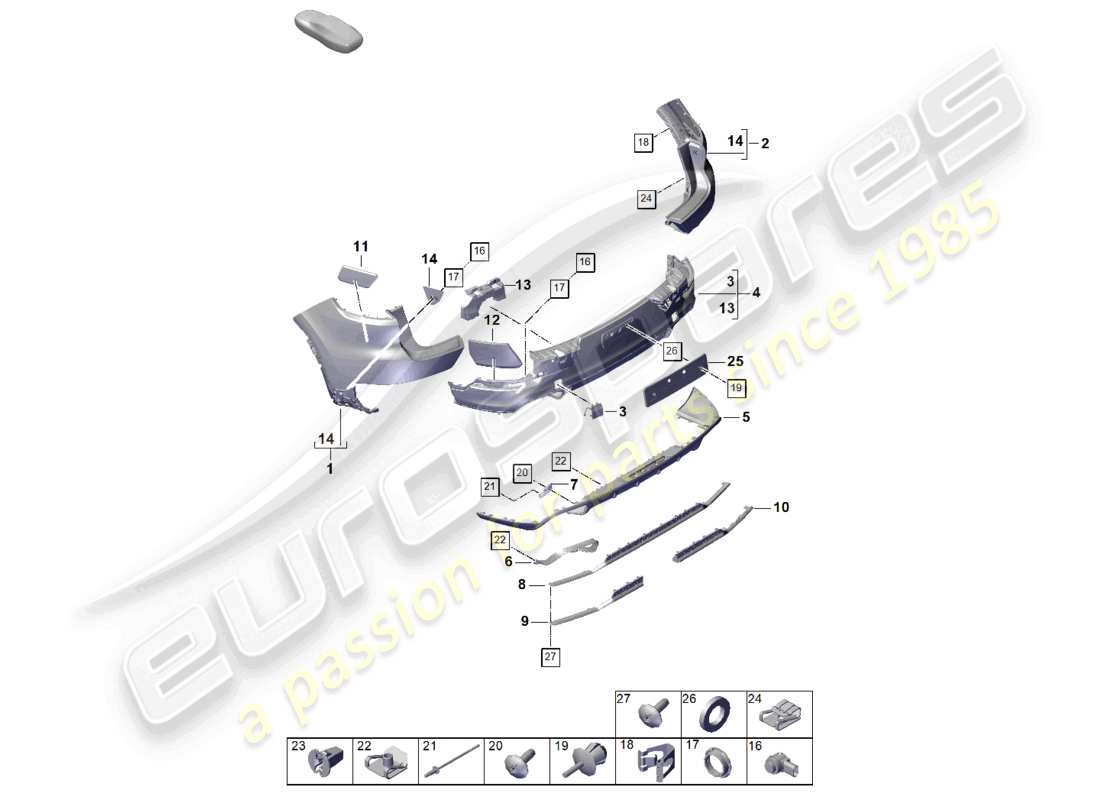 porsche 2025 (cayenne e3 pa) stoßstange hinten, ersatzteildiagramm