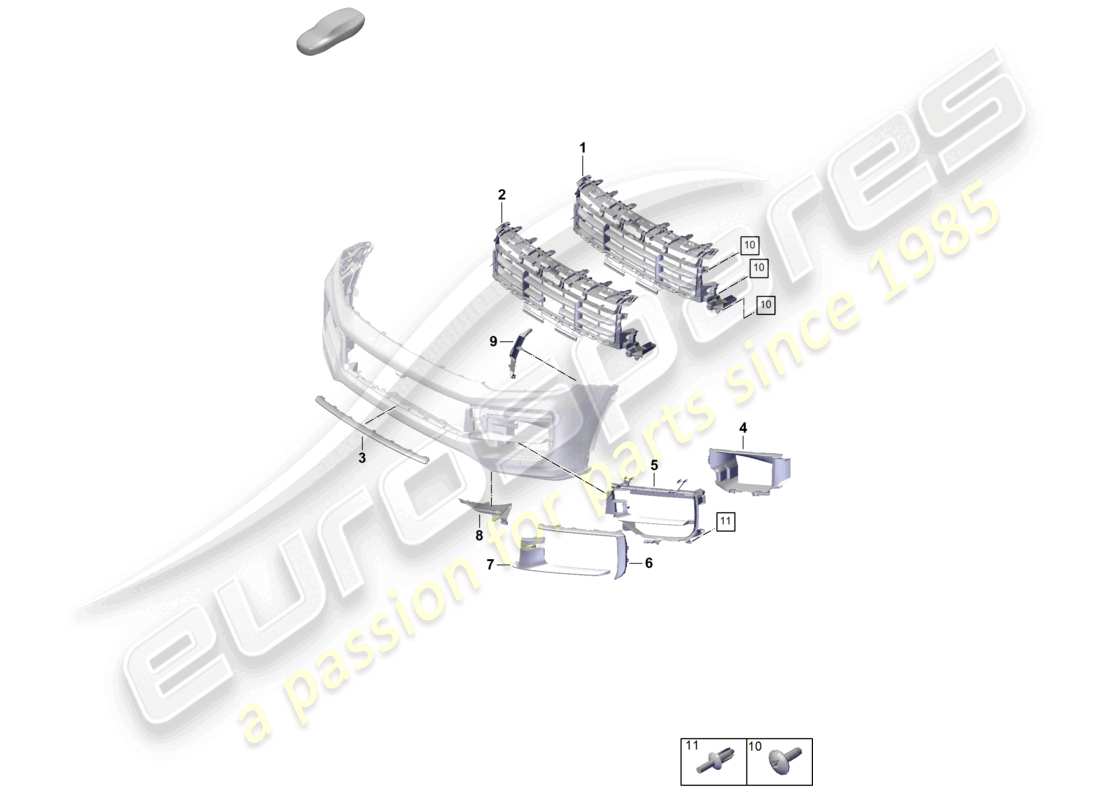 porsche 2025 (cayenne e3 pa) stoßfänger basis einzelteile luftleitgitter (carbon-version) ersatzteilzeichnung
