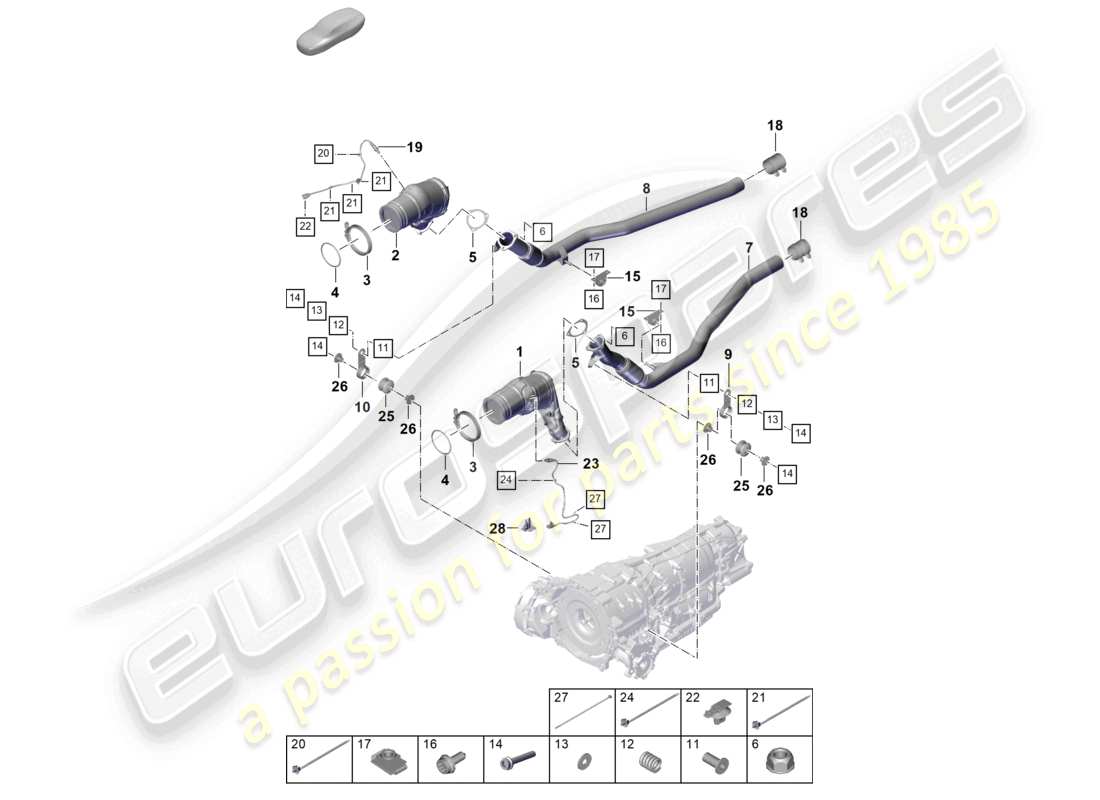 porsche 2025 (cayenne e3 pa) abgasanlage ottopartikelfilter abgasrohr lambdasonde teilediagramm