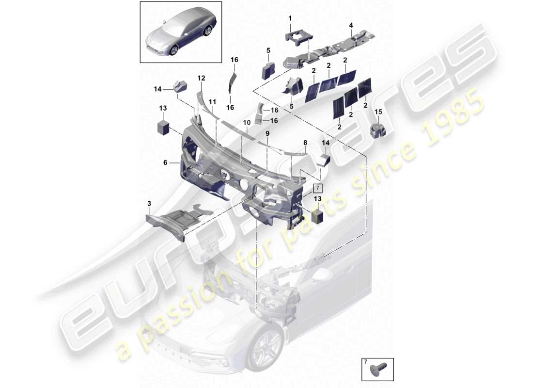 porsche 2021 (panamera 971-1) schalldämpfer fahrgastraum vorderwagen unterboden teilediagramm